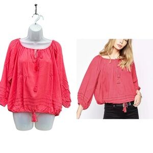 DENIM & SUPPLY Ralph Lauren BOHO Gauzy Blouson Peasant‎ Coral Pink Blouse Top S